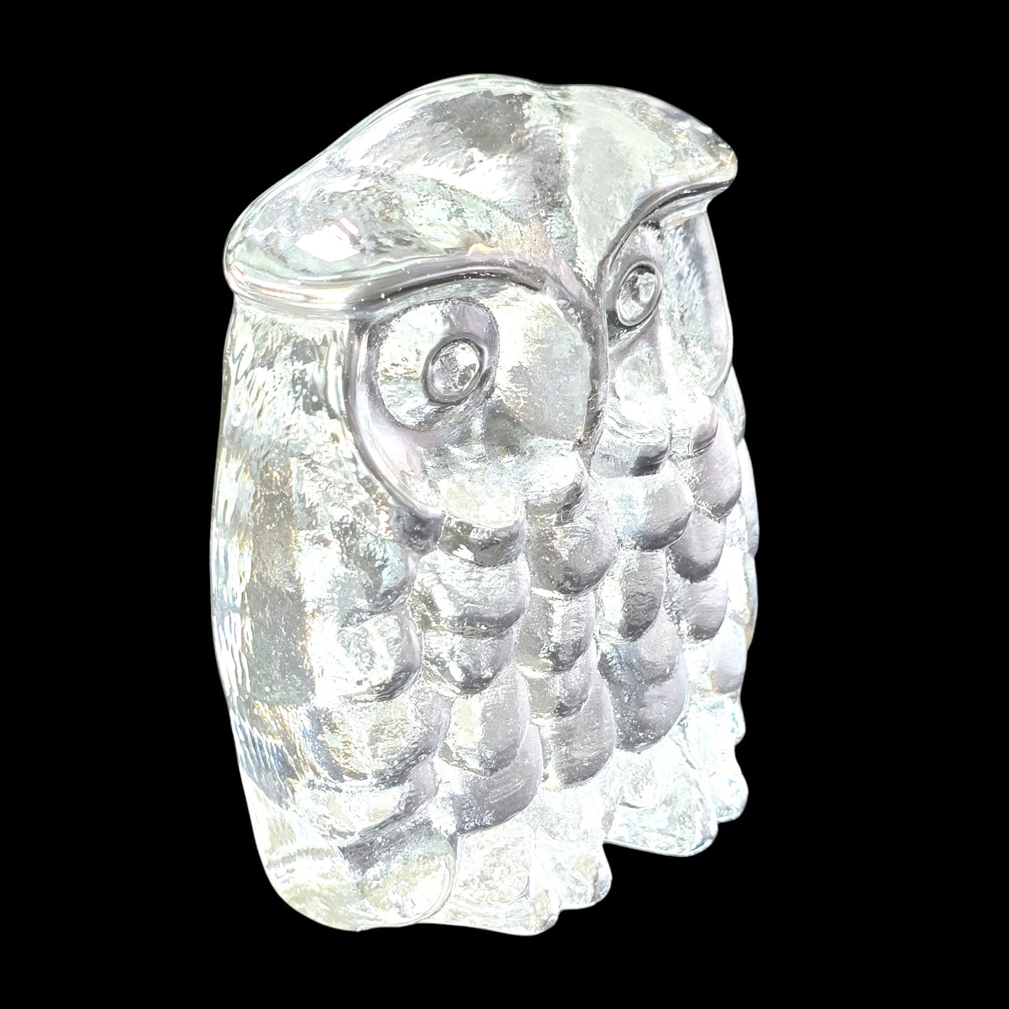 Clear Textured Art Glass Owl Paperweight Figurine