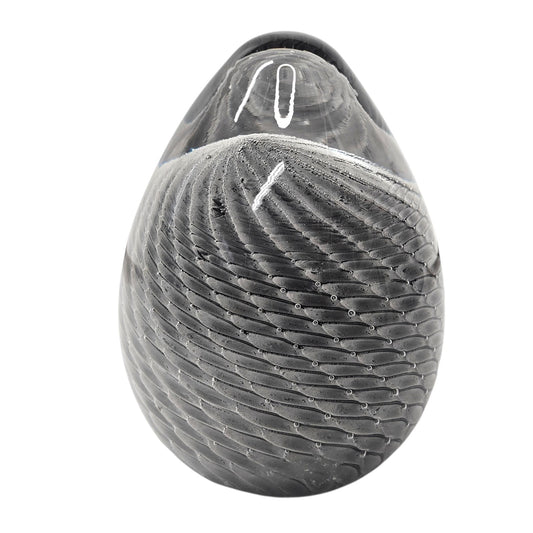 Signed Vtg Marcolin Sweden Art Glass Egg Paperweight Black White Ribbon Swirl 80