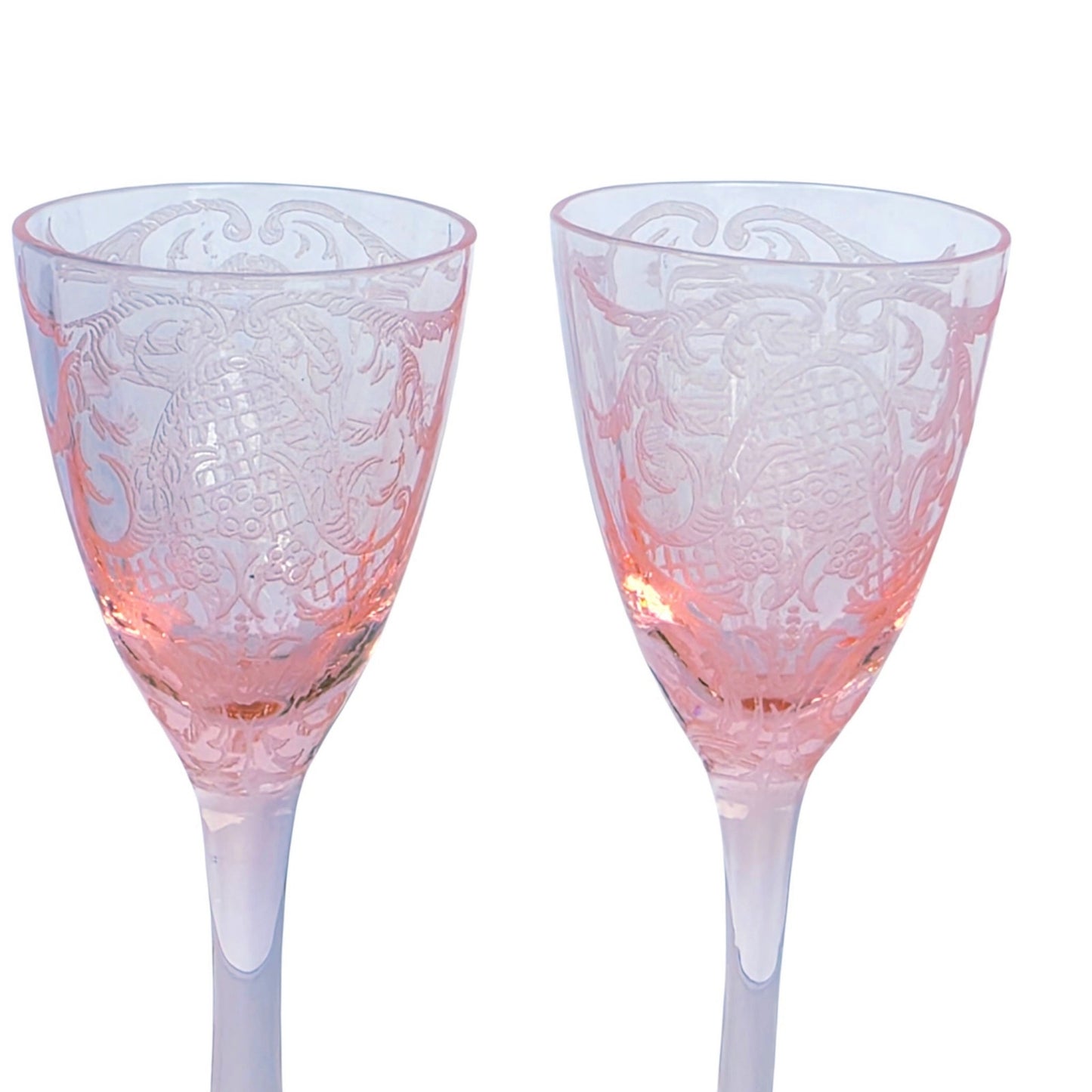 Rare 1929 Cambridge Glass Etched Pink Cordials Etch 740 Stem 3050 Set of 5