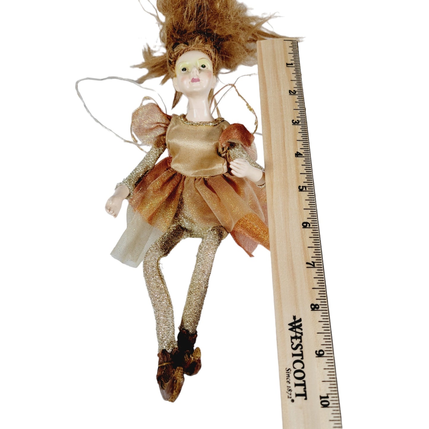 Vintage Winward Nature Fairy Fantasy Doll Orange Metallic Gold Wire Wings Shelf