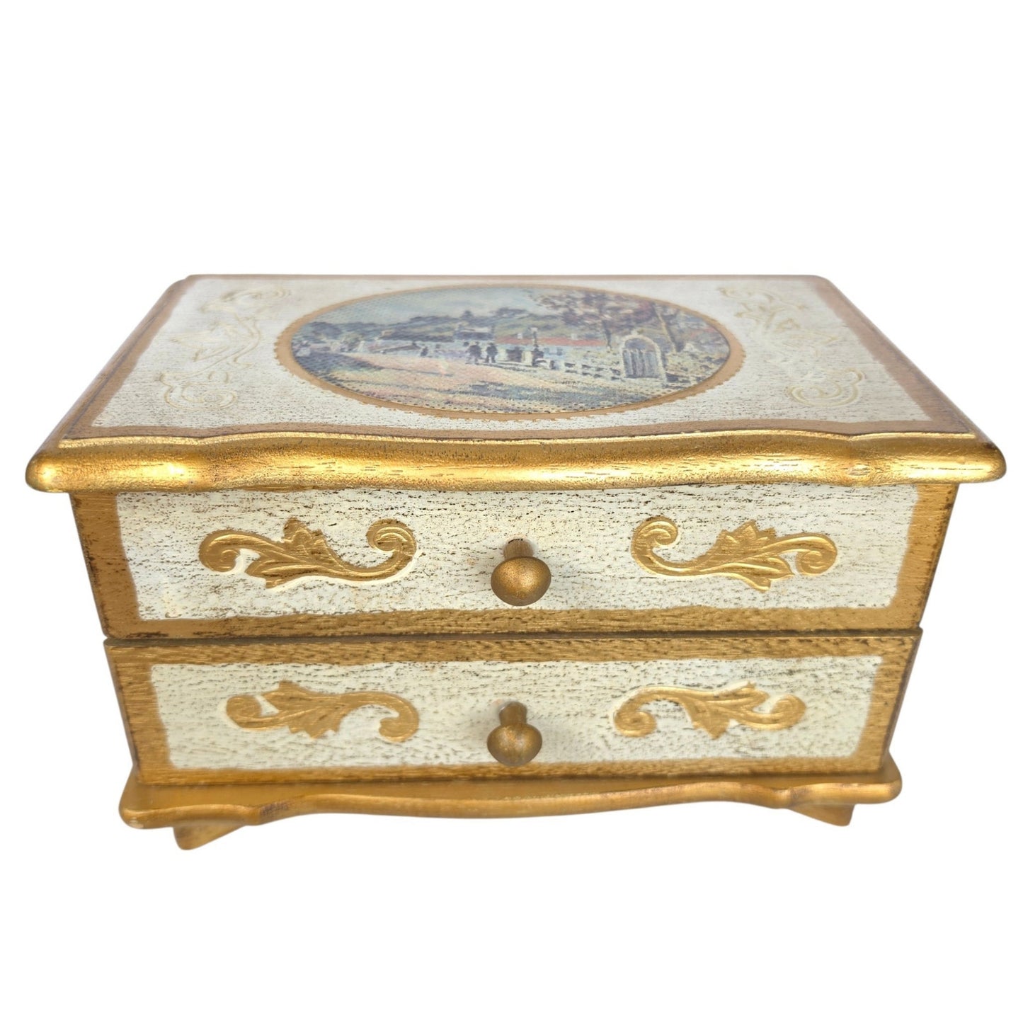 (Reserved for Customer) Vintage Florentine Wood Music Box Jewelry Box Made in Japan Plays: Green Sleeves