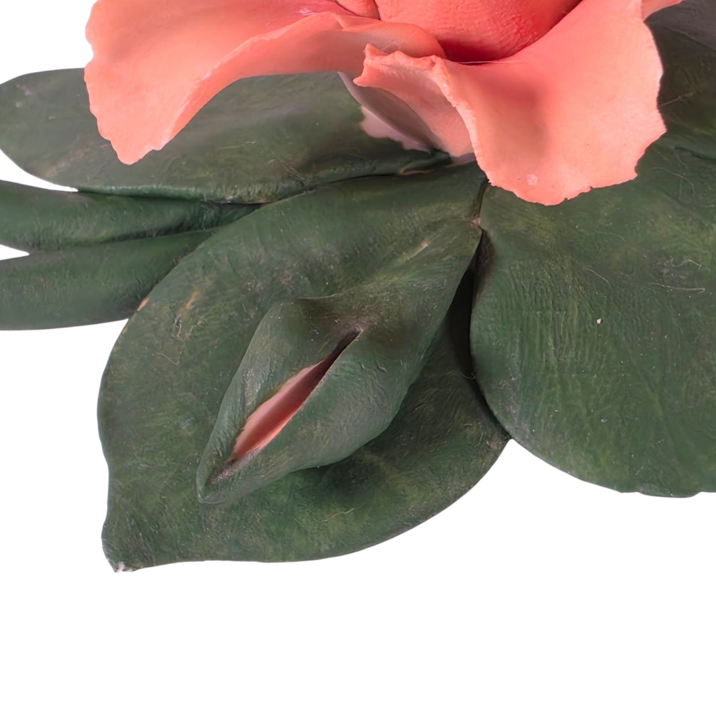 Vintage Nuova Capodimonte Italy Porcelain Rose Peach Flower Figurine
