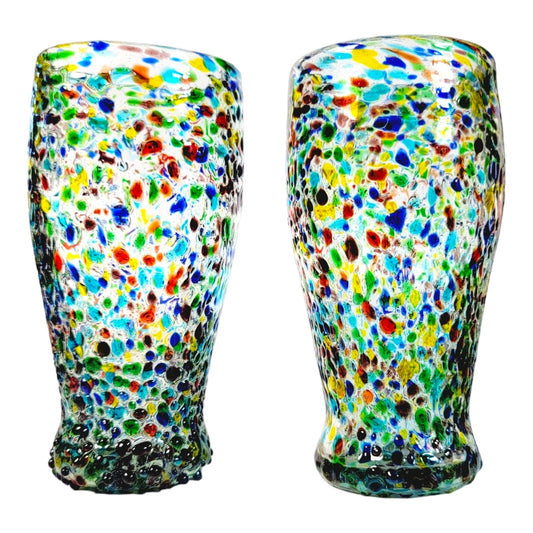 Bambeco Recycled Confetti Glass Beer Tumblers 14 oz. Set of 2 Hand-Blown Artisan Mexico 2017 NIB