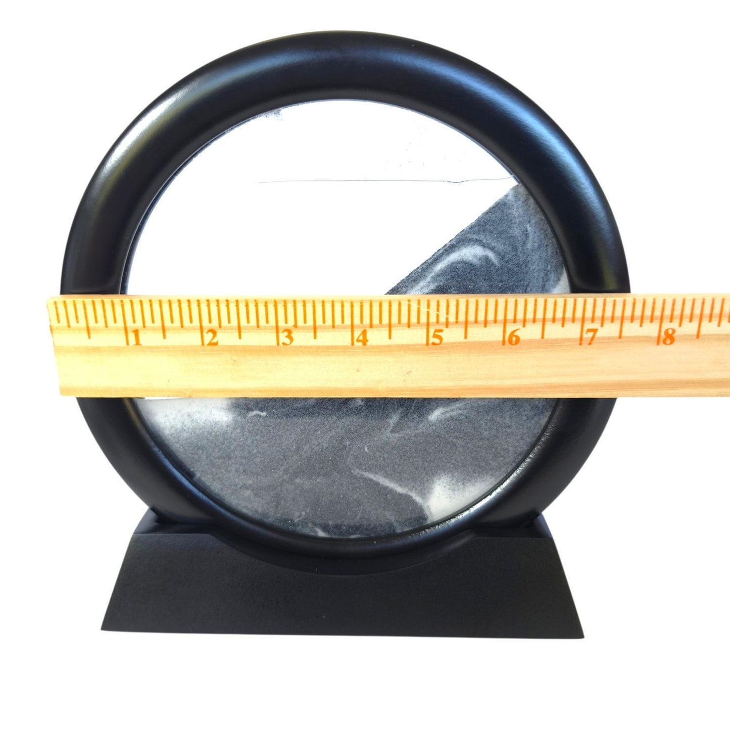 Dynamic Moving Sand Art Liquid Motion Glass Circle Tabletop Decor with Stand 360