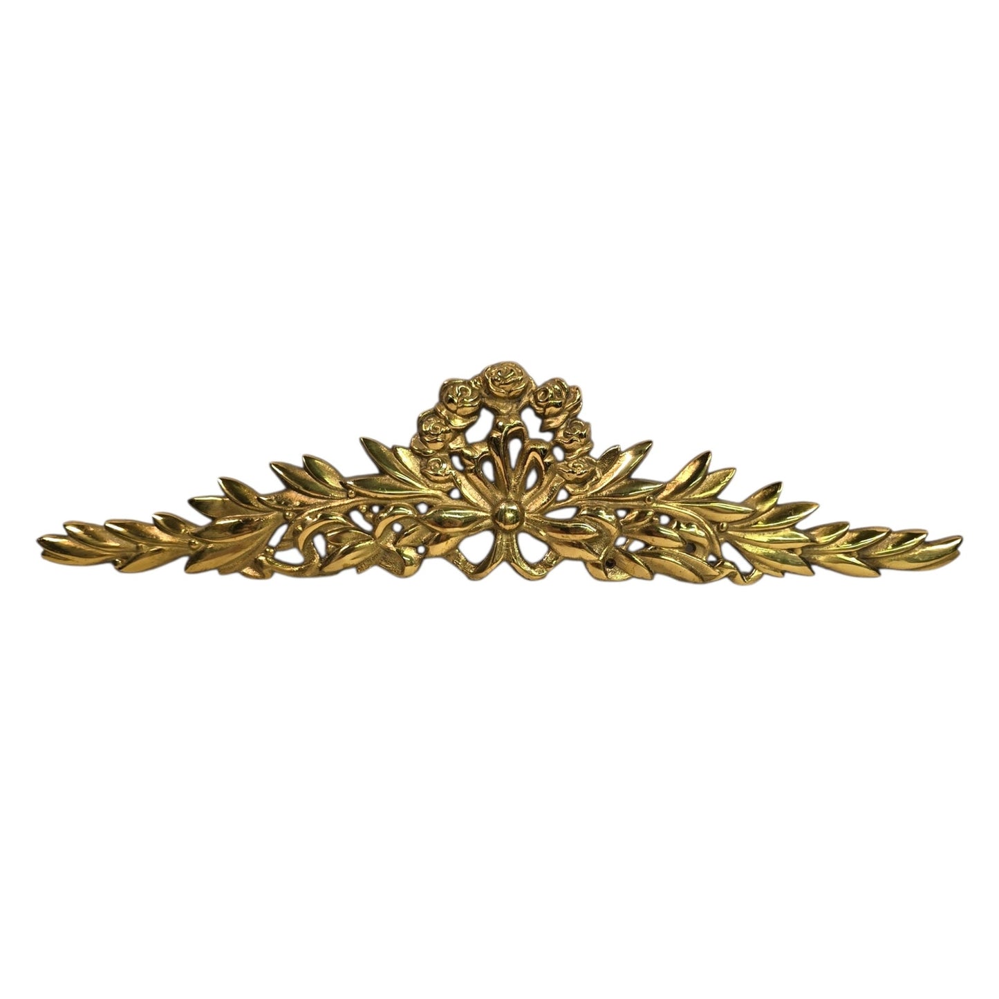 Vtg Brass Furniture Embellishment Applique Wall Plaque Floral Swag Pediment 15"