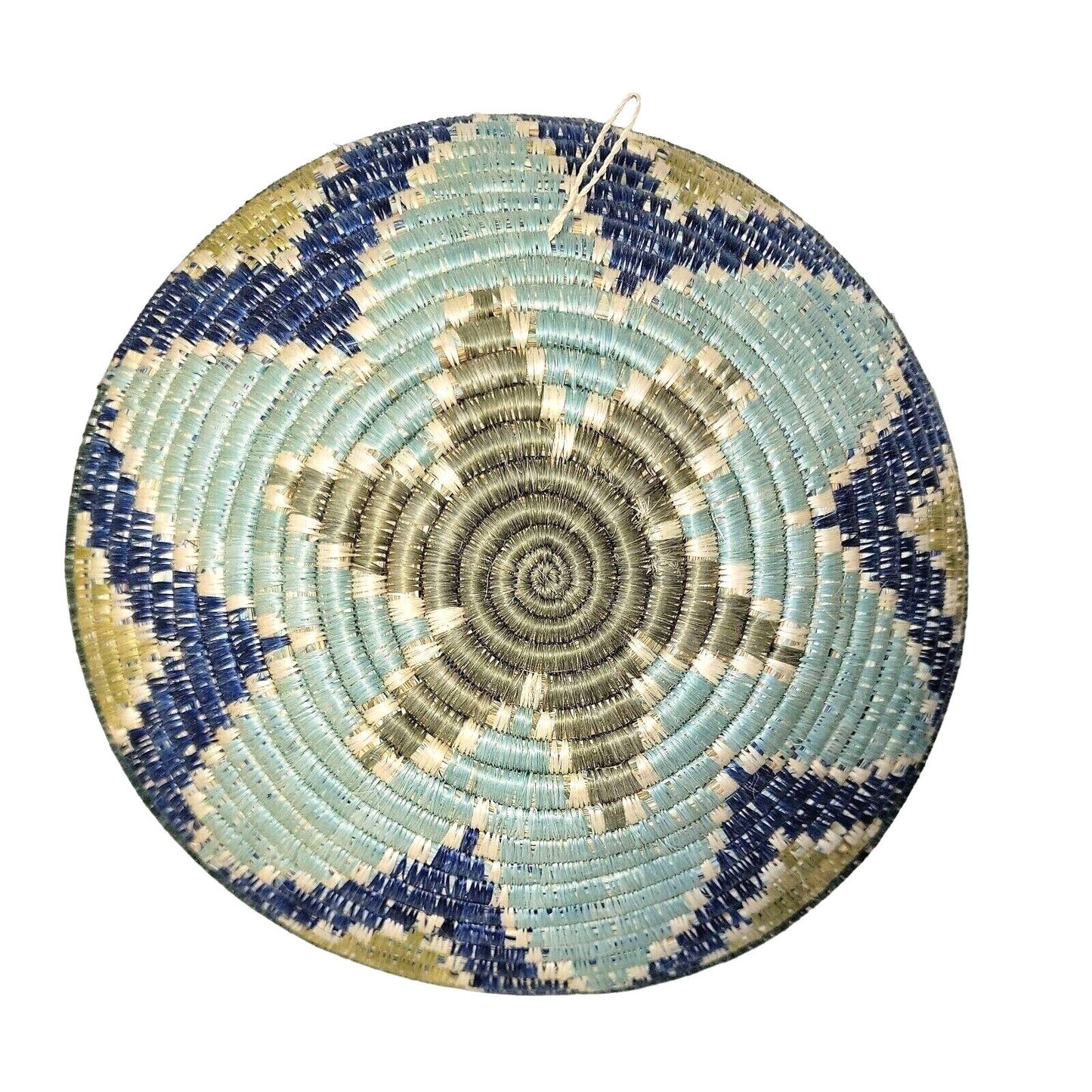 Hand Coiled Woven Grass Basket African Round Wall Baskets Hanging Art BOHO 12"