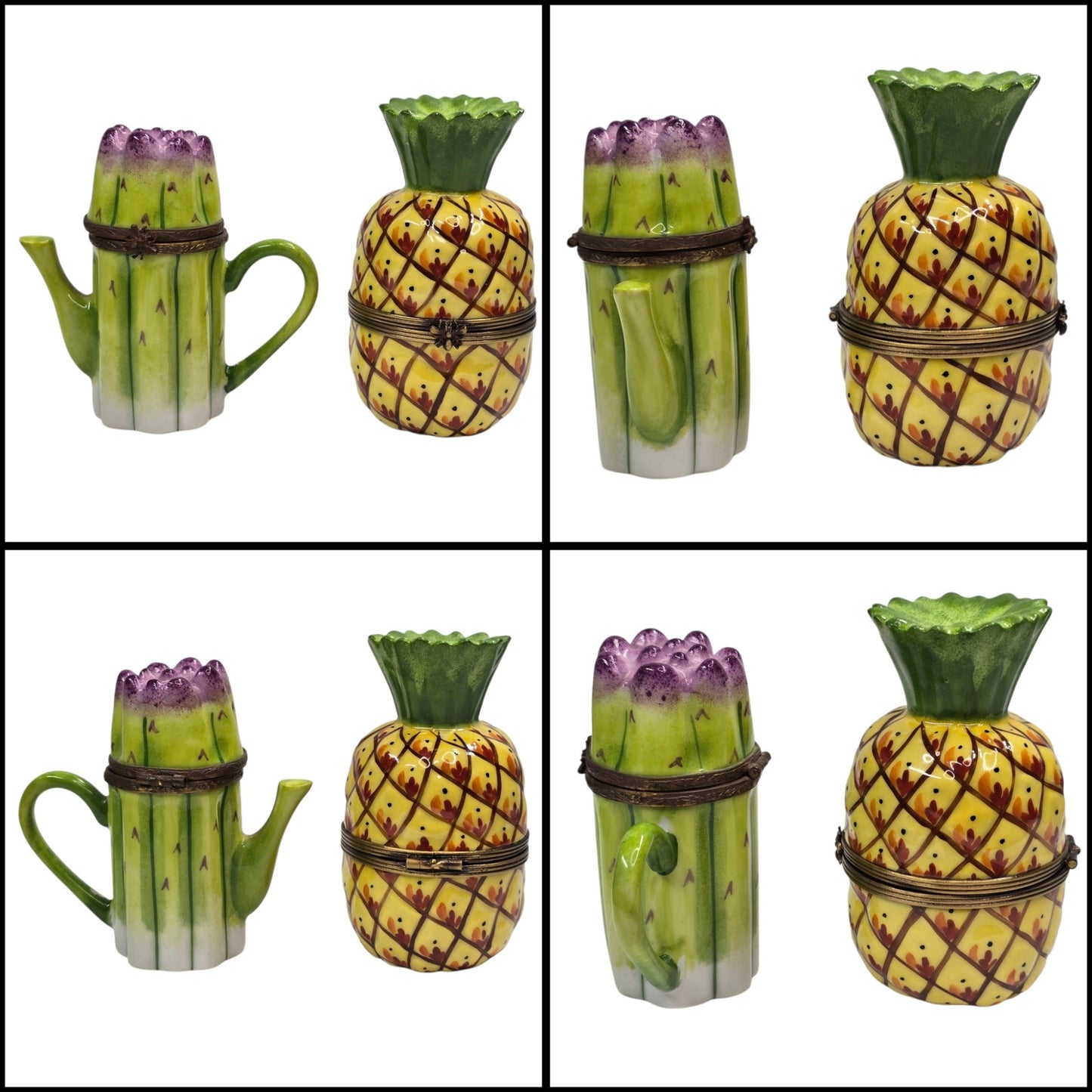 Limoges France Pineapple & Asparagus Trinket Box Set Atelier Box & Certificate