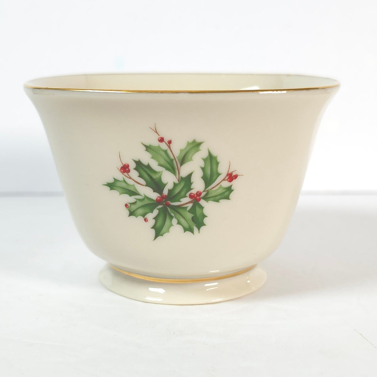 Vintage Lenox Holiday Holly Berry Footed Square Bowl Gold Trim Made in USA