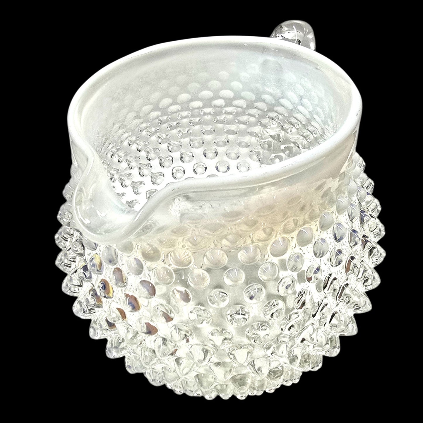 Vtg Fenton Hobnail Opalescent Glass Creamer Pitcher Jug Glowy Handle 5.25" H