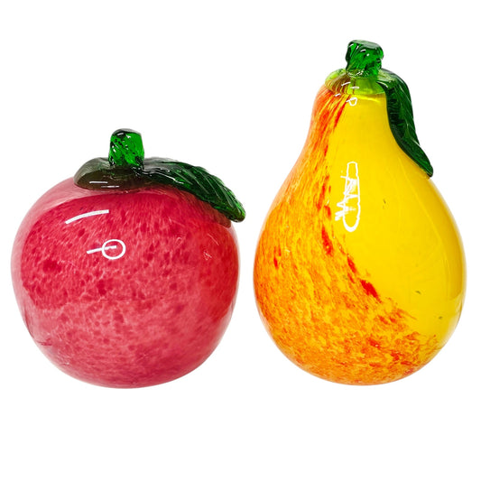 Italian Art Glass Fruit Apple Pear Figurines Hand Blown Murano Made in Italy