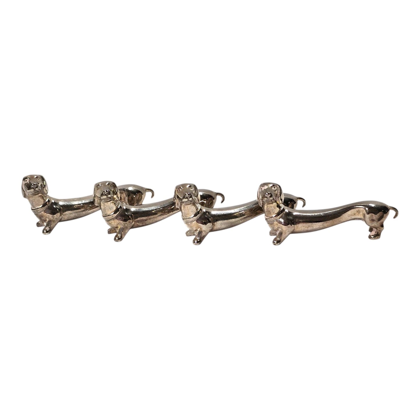Vintage Dachshund Knife Rests Set of 5 Silver Tone Metal Mid Century Tableware