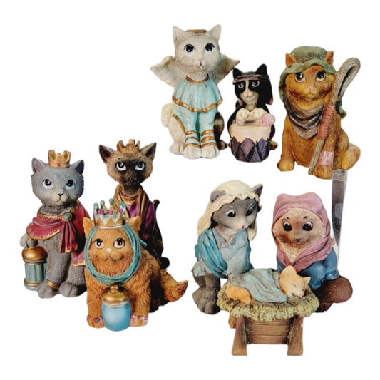 9 Pc Cat Nativity Set, Cat Christmas Cat Figurines WMG 2006-Angelee