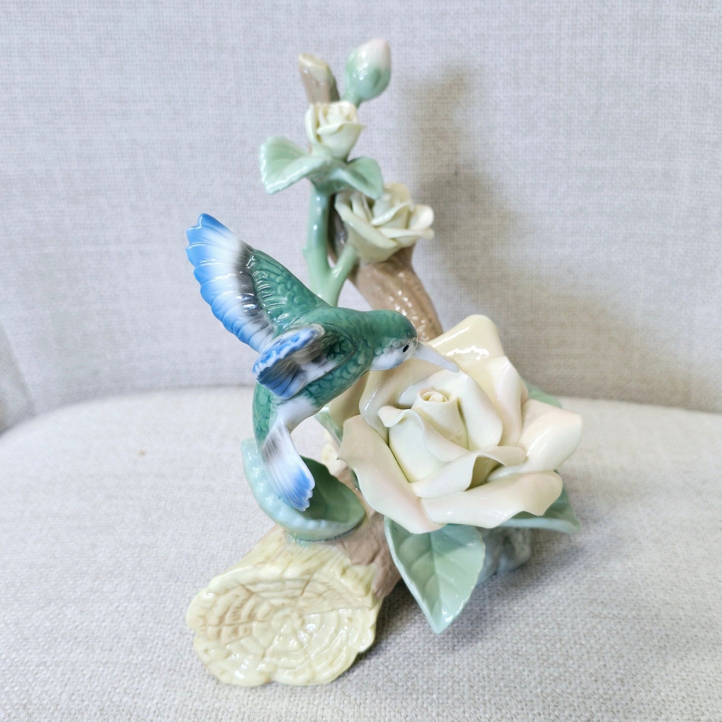 Vintage Hummingbird Tabletop Floral Porcelain Sculpture