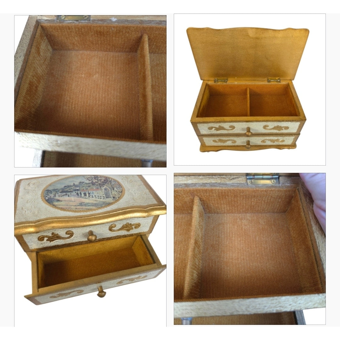 (Reserved for Customer) Vintage Florentine Wood Music Box Jewelry Box Made in Japan Plays: Green Sleeves