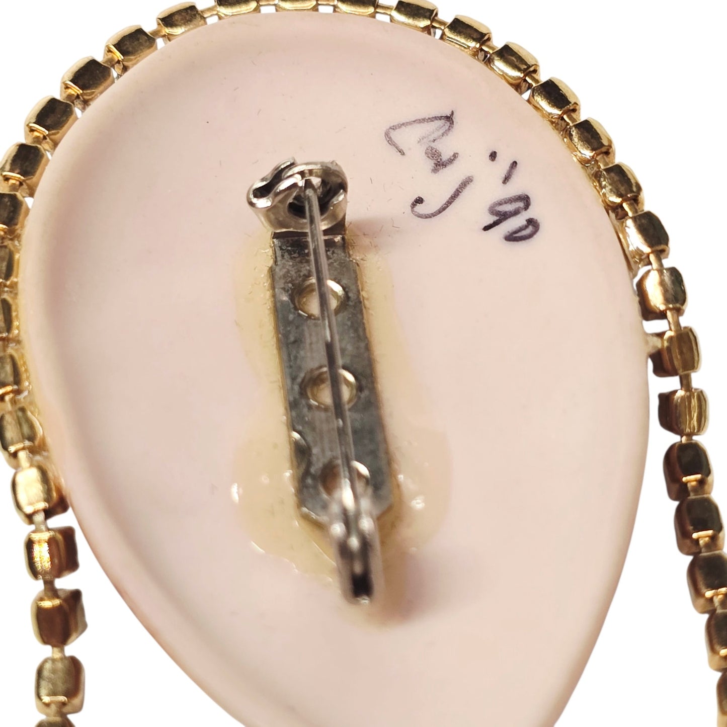 Vintage Art Deco Lady Face Brooch Signed Rhinestone Faux Pearl Flapper 1990 Pin