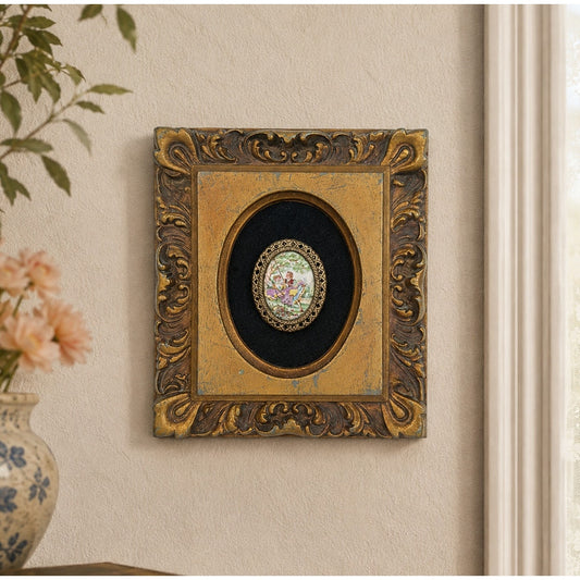 Vintage Courting Couple Miniature Portrait Plaque Ornate Frame Made in USA