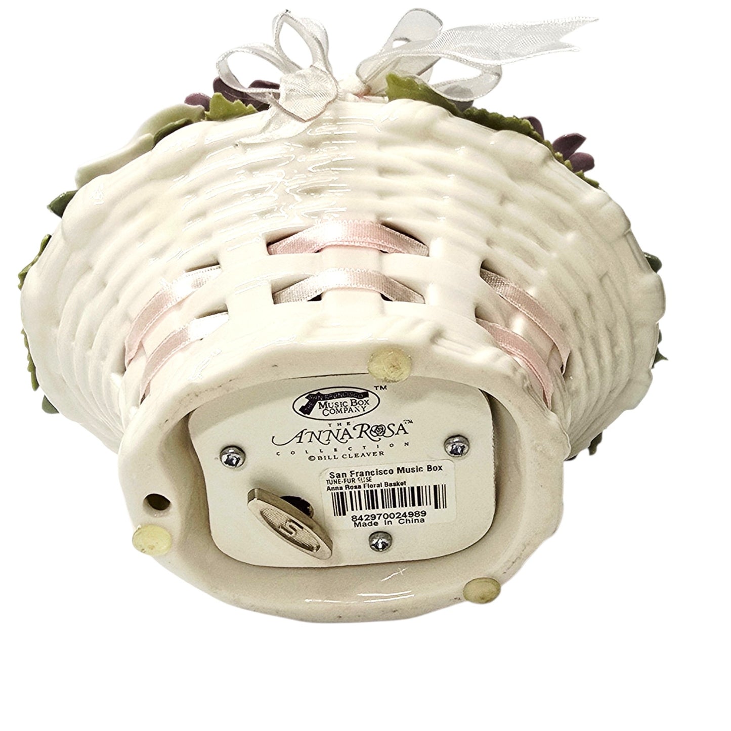 Anna Rosa San Francisco Music Box Floral Basket Lace Porcelain Fur Elise Vintage