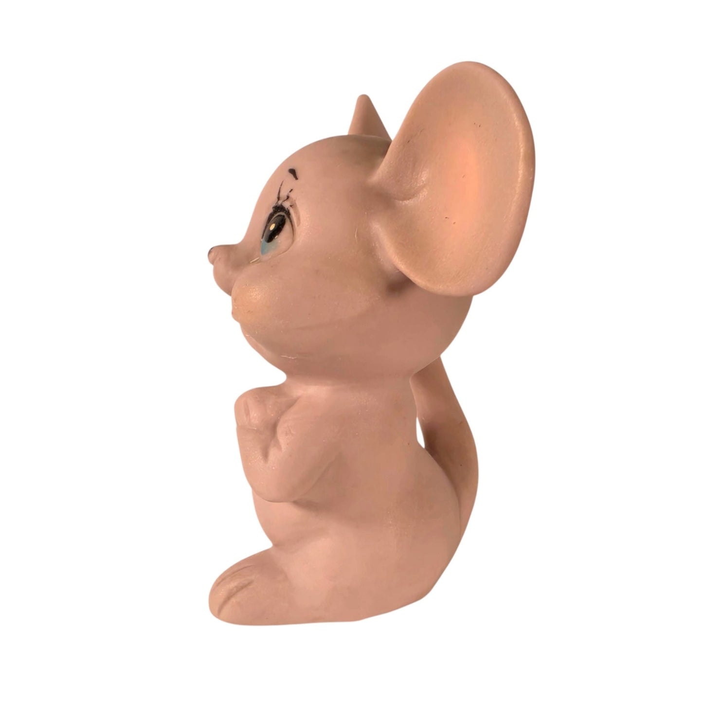 Vintage Kelvin Pink Mouse Figurine Mid Century Bisque Thinking Mouse Kitsch Cute