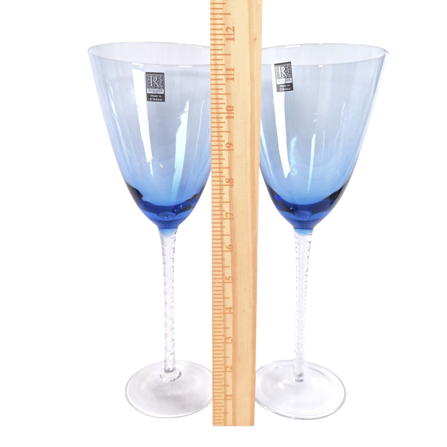Roscher & Co Oversized Blue Stem Wine Glasses Goblets 20 oz