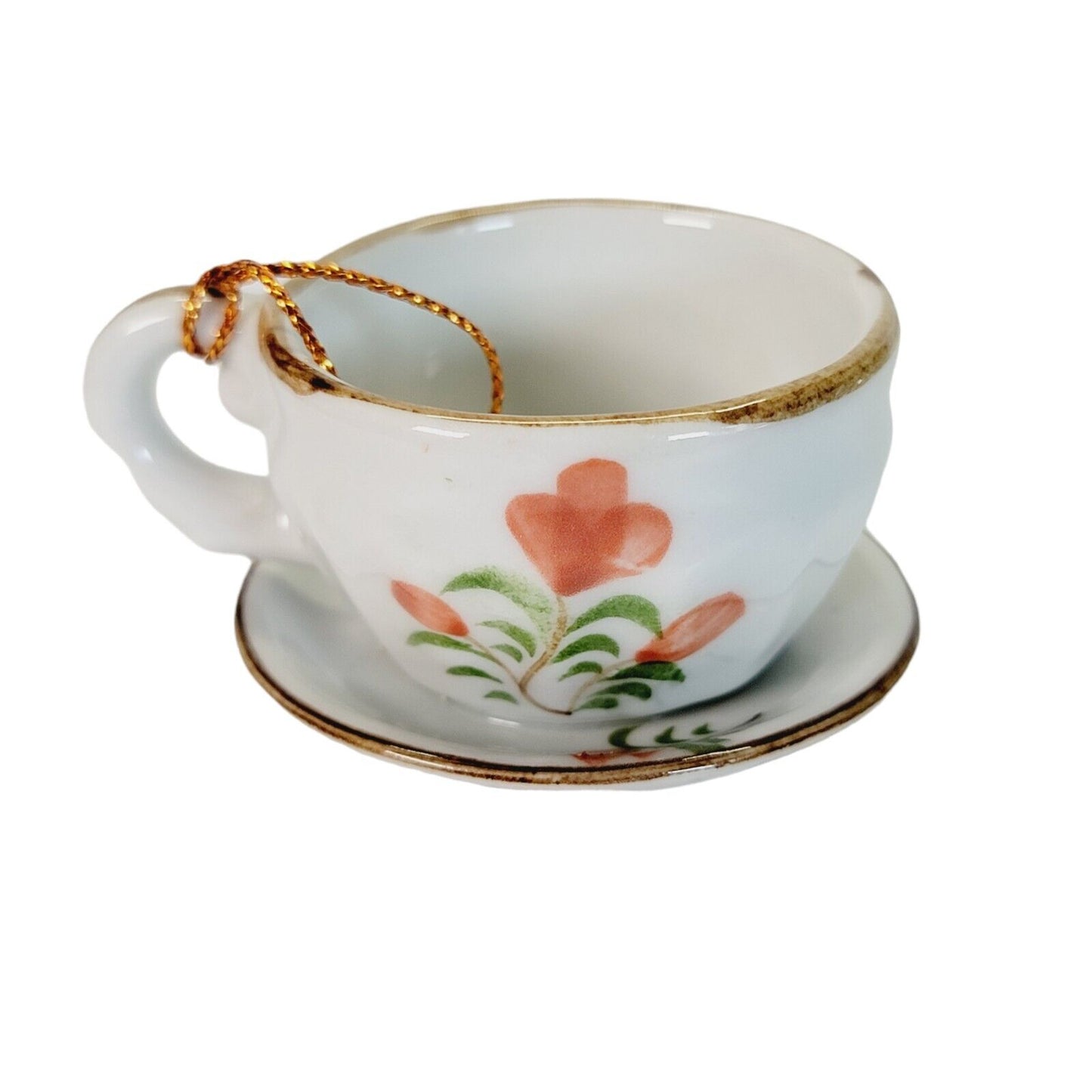 Vintage Miniature Porcelain Teacup And Saucer Floral Gold Trim 1" H