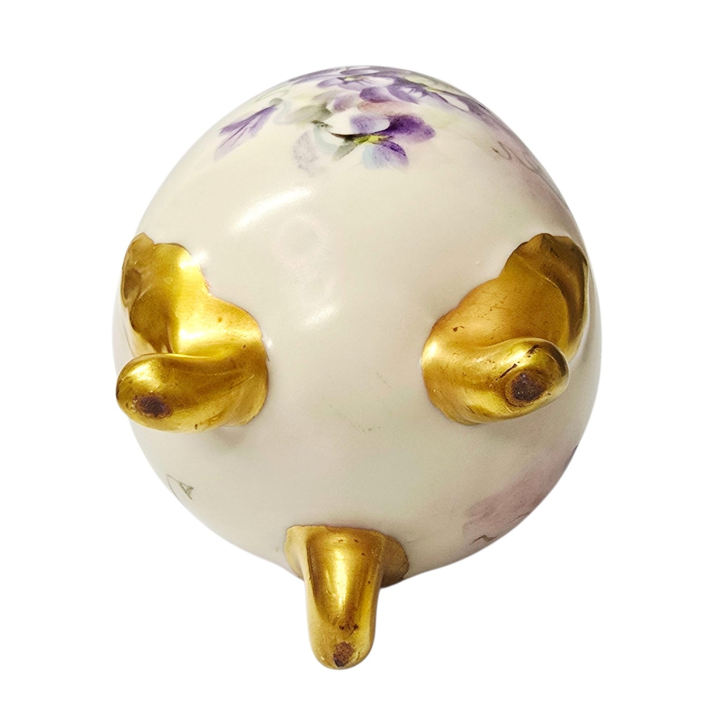 PH Leonard Austria Porcelain Cracked Egg Figurine Purple Violet Gilded Frog Feet