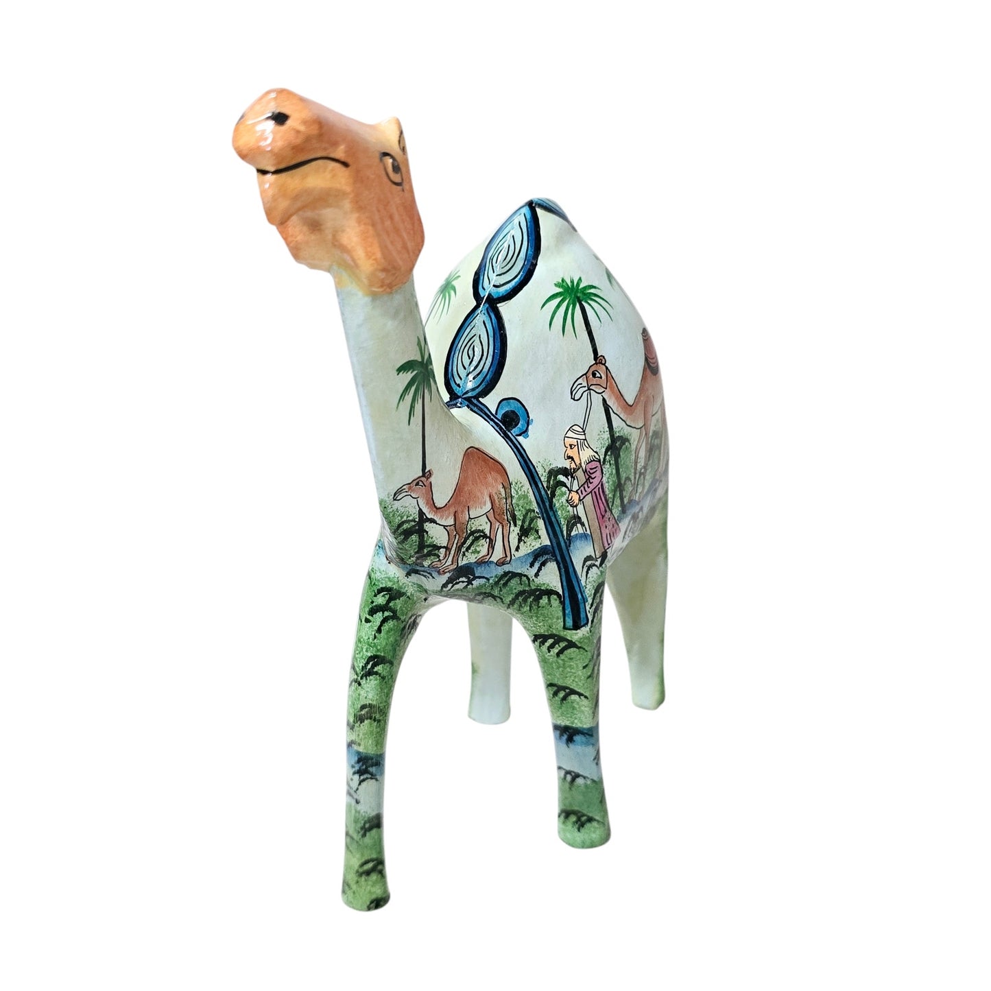 Hand Painted Carved Wood Egyptian Dubai Themed Camel