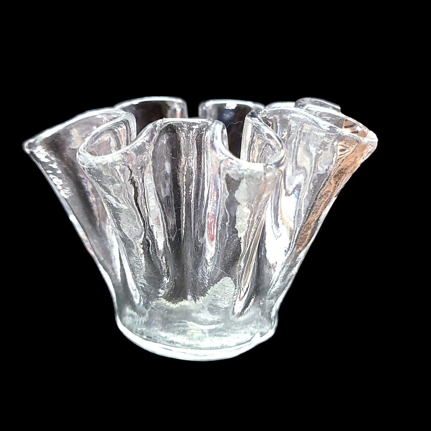Small Clear Glass Scalloped Ribbon Vase Ruffle Edge Fluted Bud Vase 3"