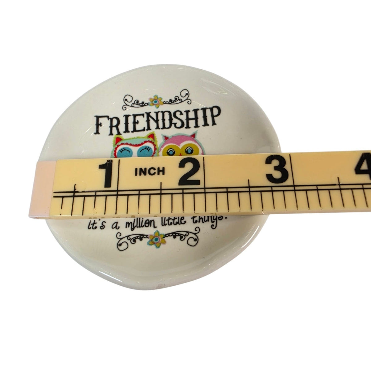 Natural Life Friendship Owls Ceramic Trinket Dish Ring Jewelry Tray 3 Inch