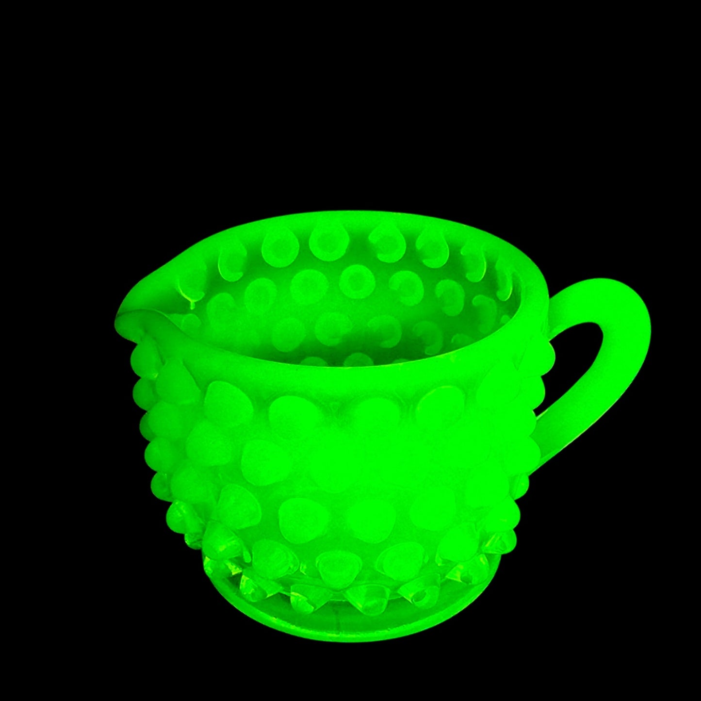 (Reserved for Customer) Fenton Vaseline Opalescent Hobnail Creamer & Sugar Set Uranium Reactive