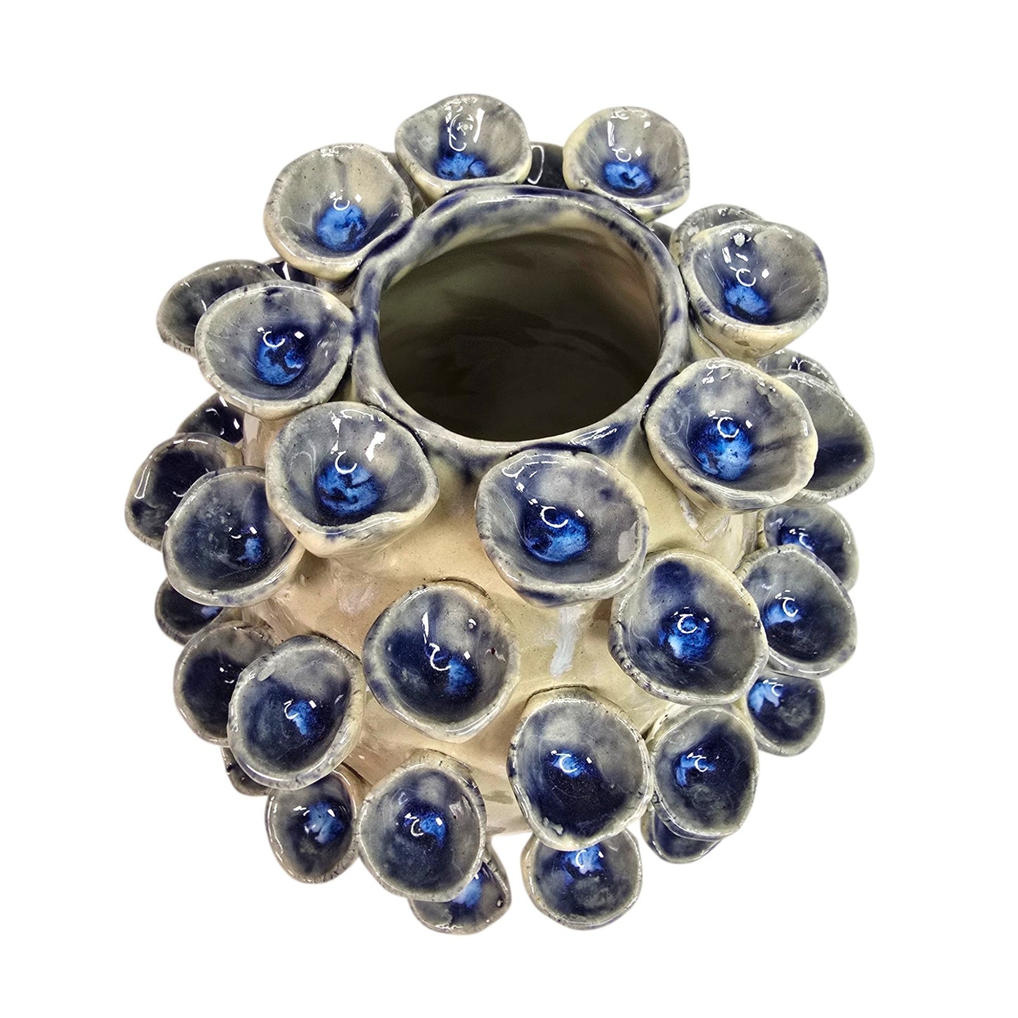 Vintage Art Pottery Barnacle Urchin Vase Thailand Blue Glaze Textured Figural 6"