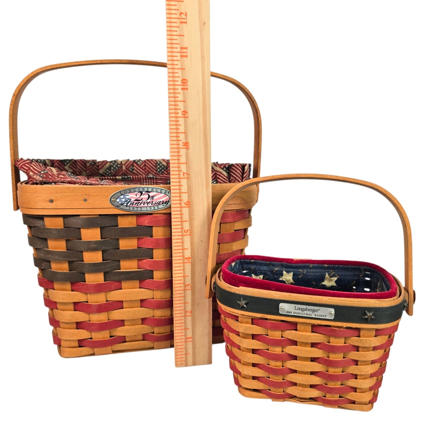 Pair Vintage Longaberger Patriotic Baskets 1998 Anniversary & 2001 Inaugural Set