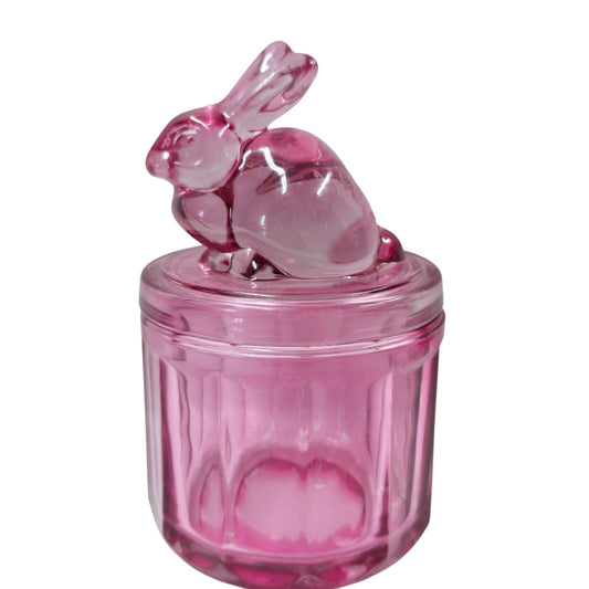 Pink Flashed Glass Bunny Trinket Jar