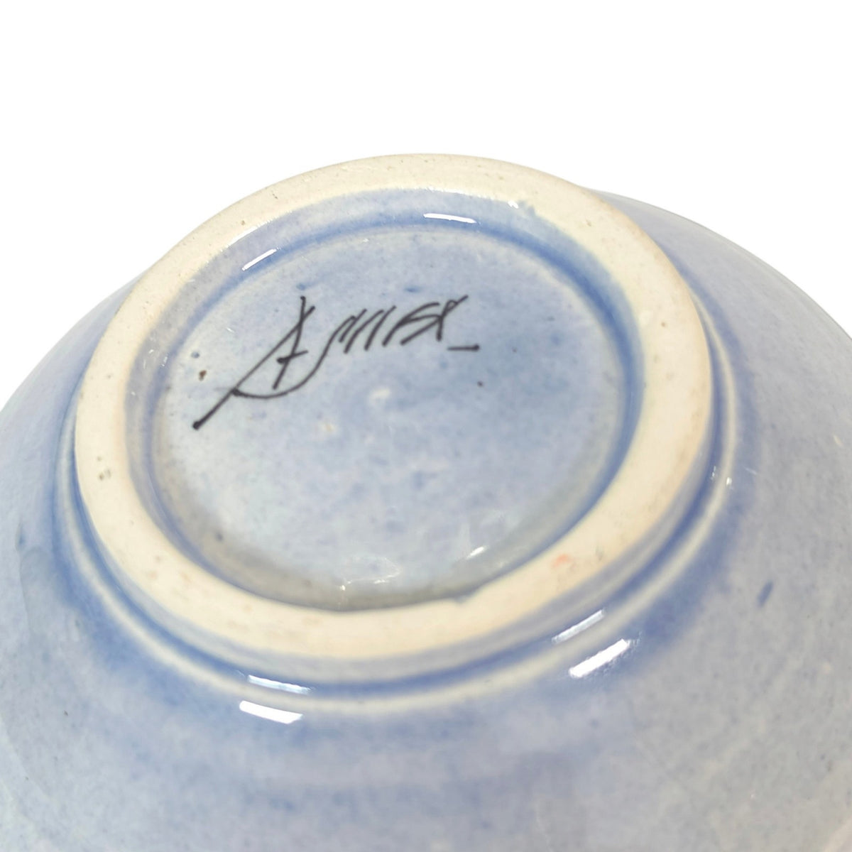 Vintage Tonala Mexico Art Pottery Blue Bird Trinket Dish Signed Folk Art