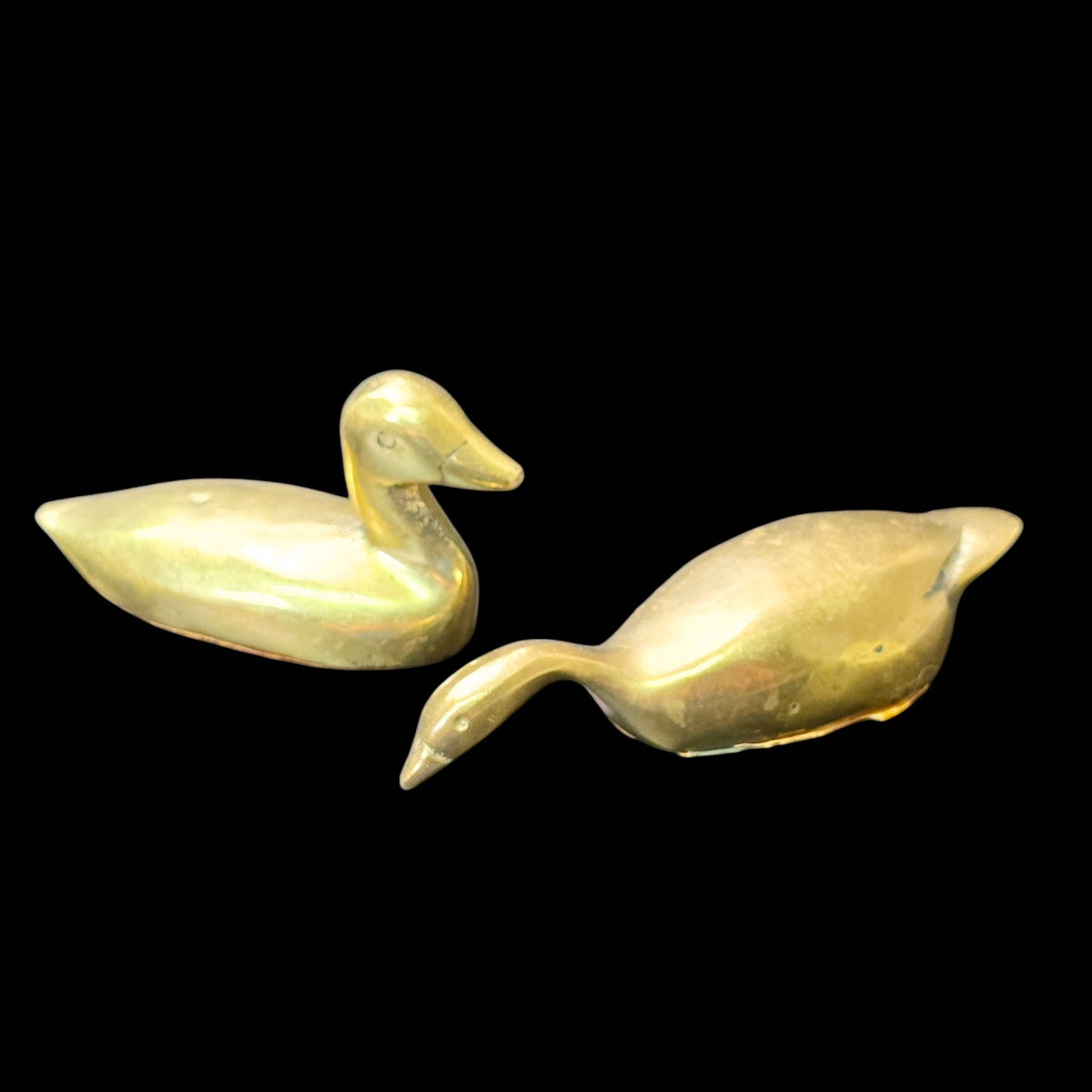 Vintage Solid Brass Duck & Goose Figurines Pair Miniature Waterfowl Birds