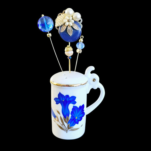 Vintage "Grandma's Earring" Cobalt Petite Beauty Salt Shaker Hat Pin Display