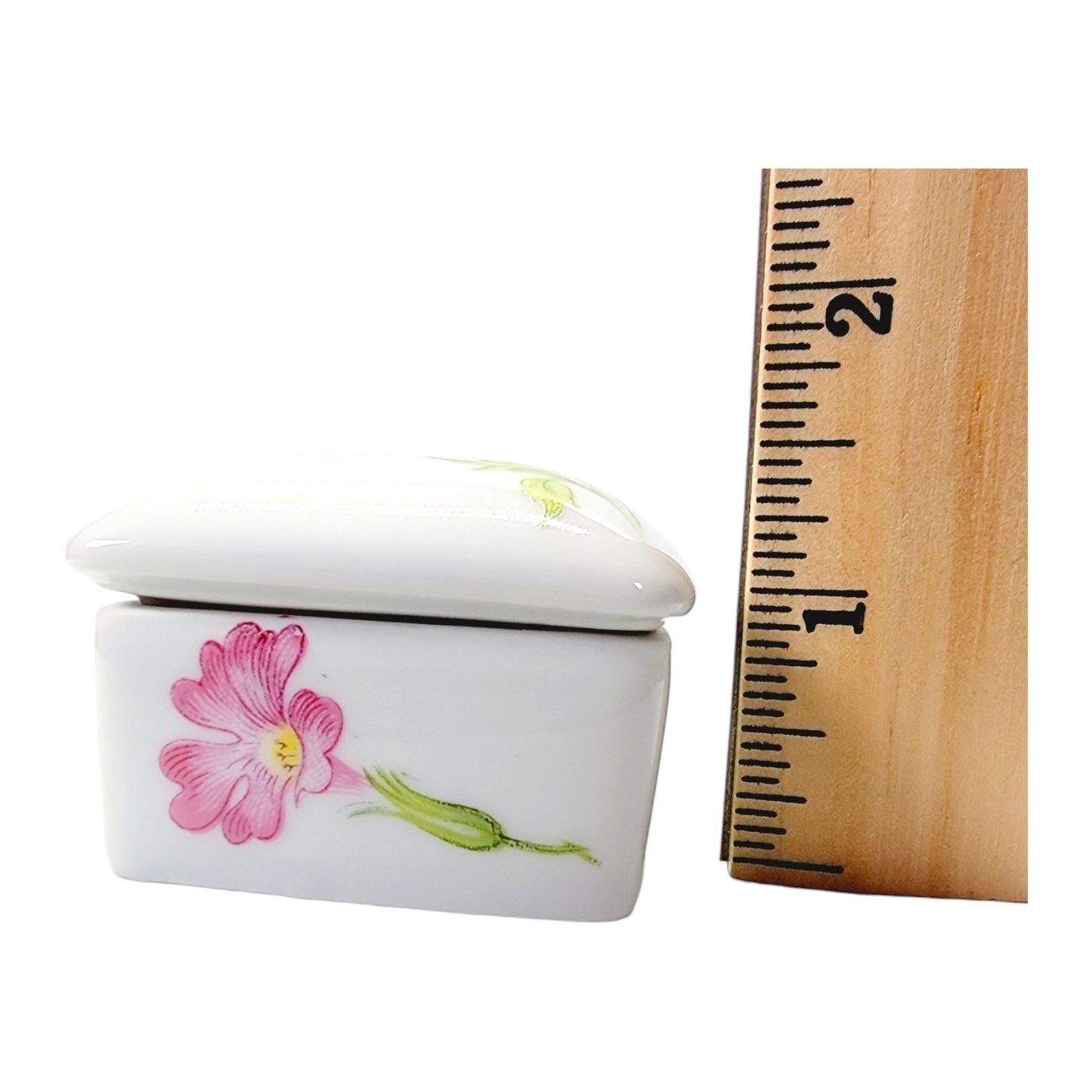 Small Trinket Box with Lid, Floral Pink and Blue Flowers, Marked Limoges