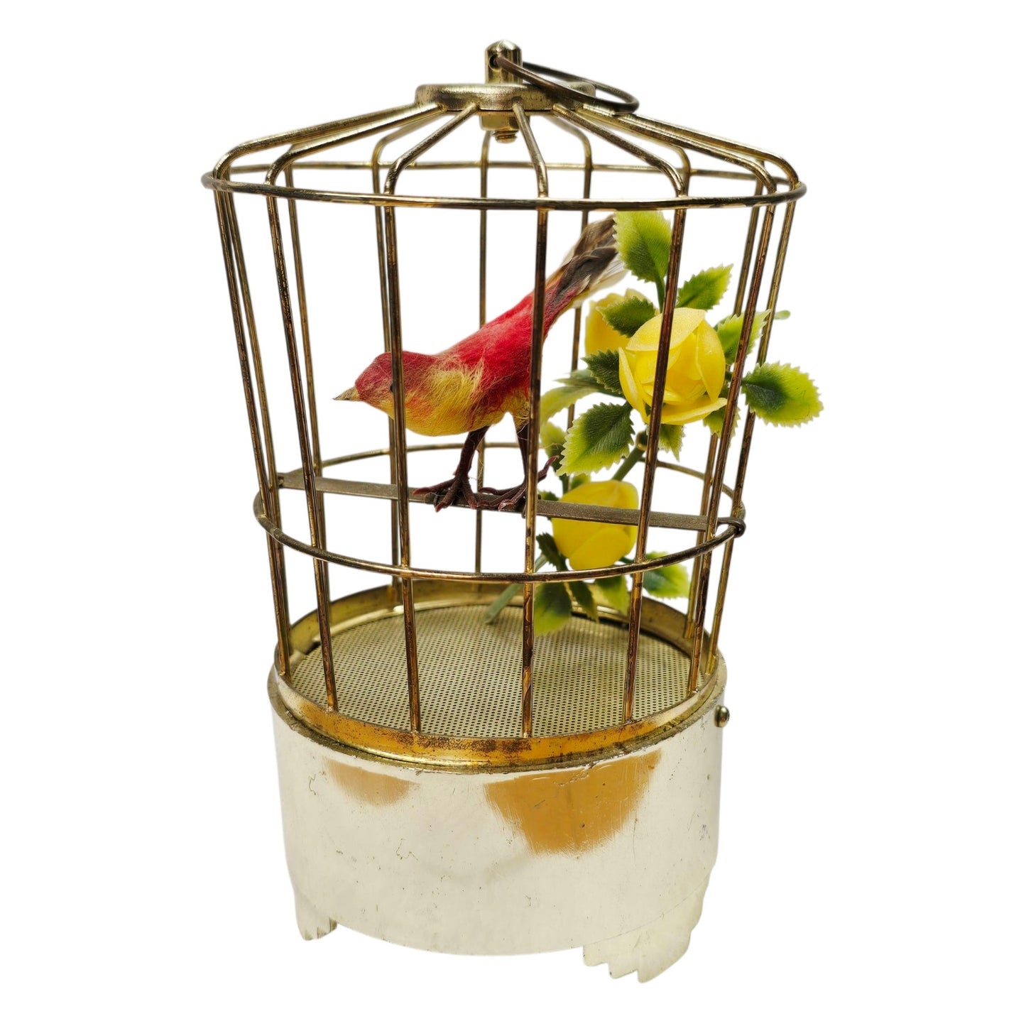 Mid-Century Vintage Singing Bird Cage Toy Music Chirping Bird 9V Battery Works!