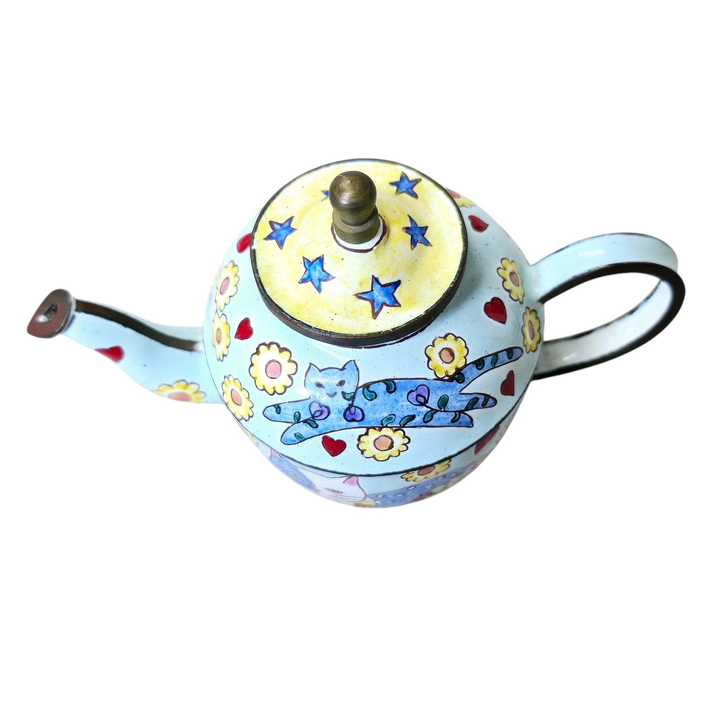 Kelvin Chen Miniature Hand Painted Cat Enamel Teapot