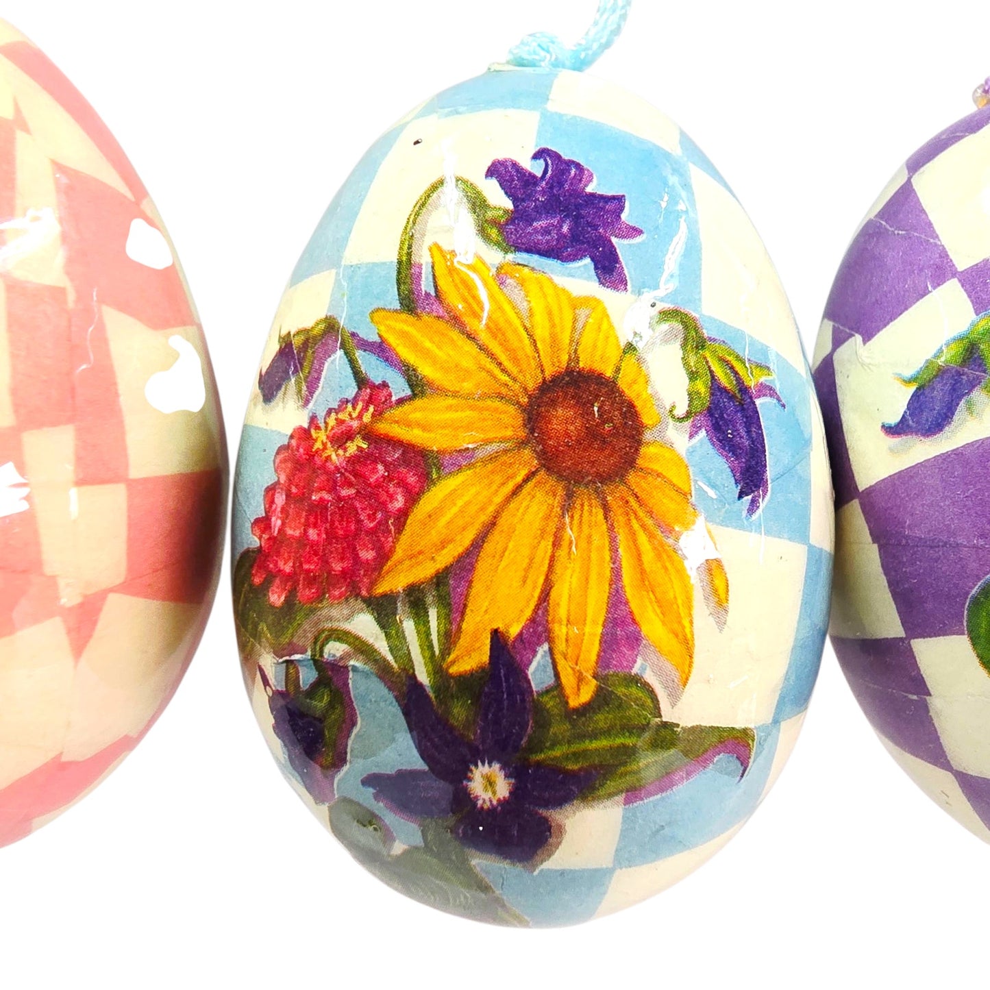 Set of 6 Vintage Easter Eggs Decoupage Paper Mache Ornaments Shabby Chic
