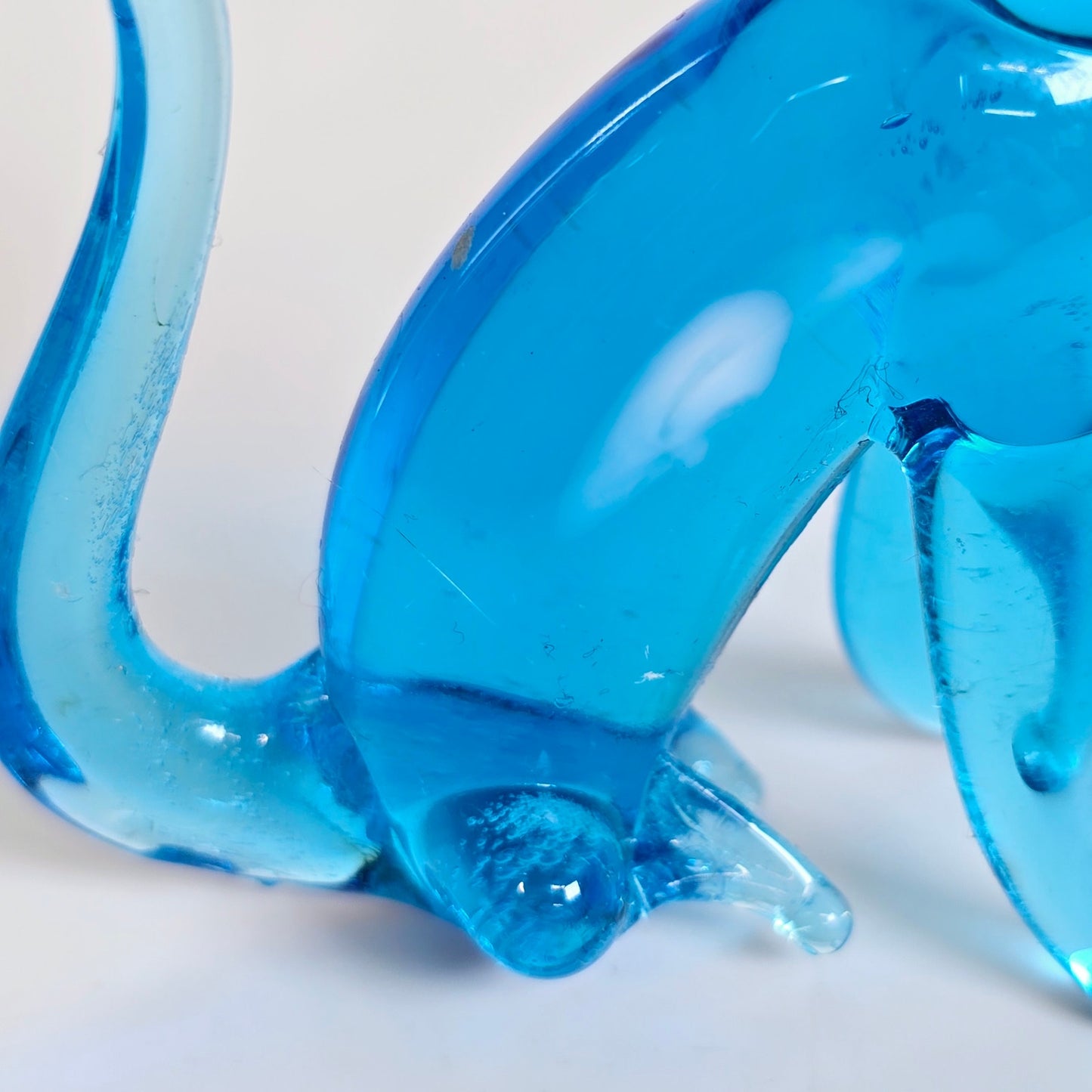 Handblown Blue Art Glass Cat, Sitting, Blue Stretch Glass Cat