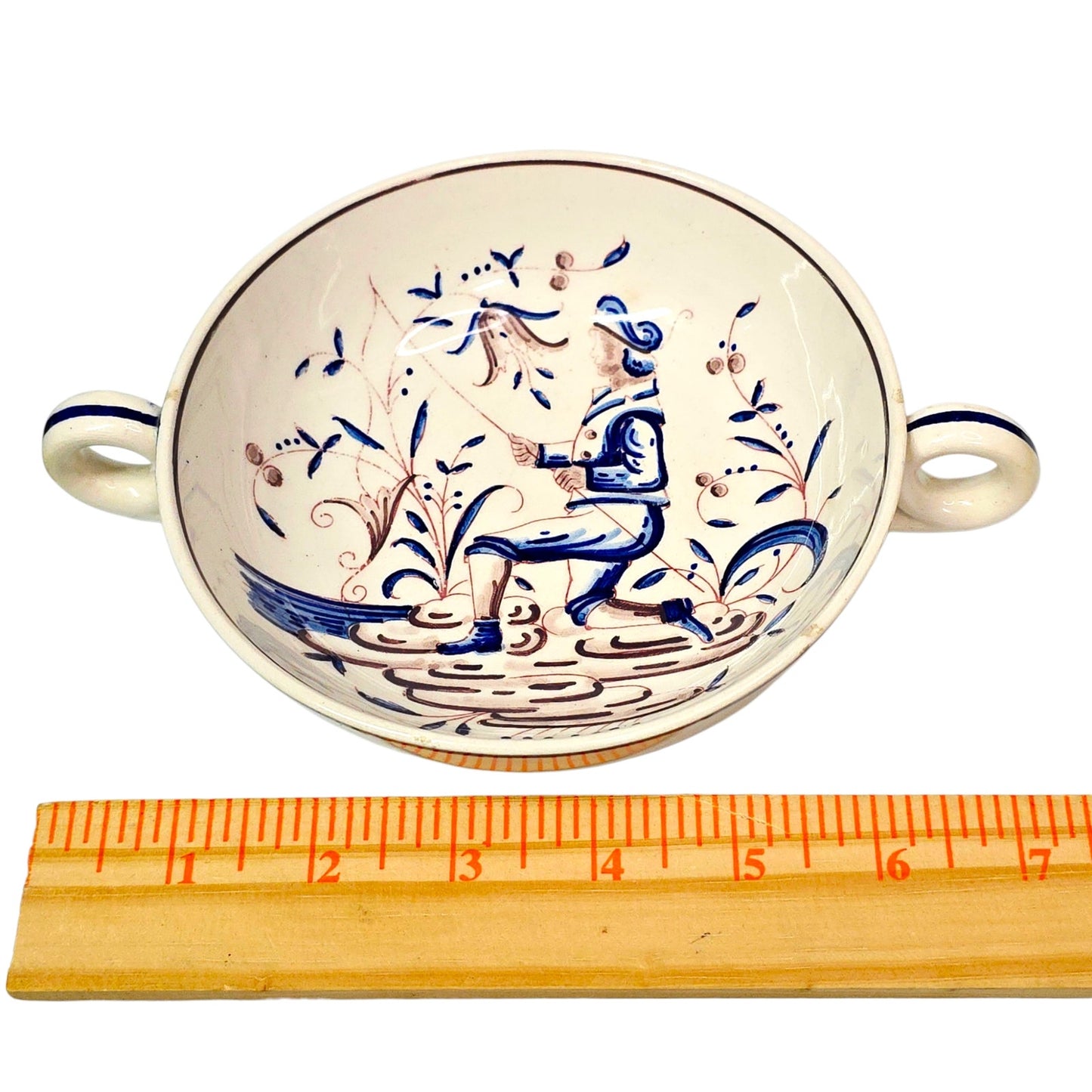 Outeiro Agueda Portugal Double Handle Bowl Hand Painted Folk Art Irene 527 Read