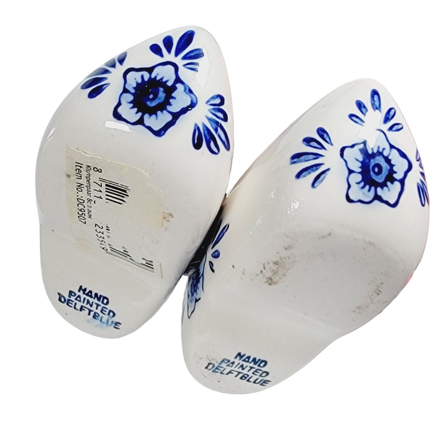 Pair of Tiny Hand-Painted Delft Blue Holland Ceramic Shoes Ornament 3" W