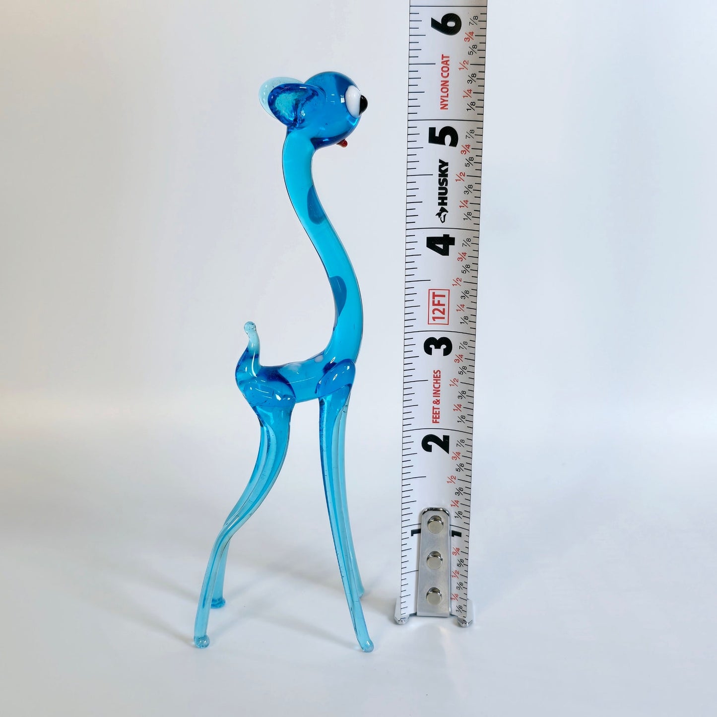 Handblown Slender Blue Art Glass Deer, Doe, Stretched Glass Deer