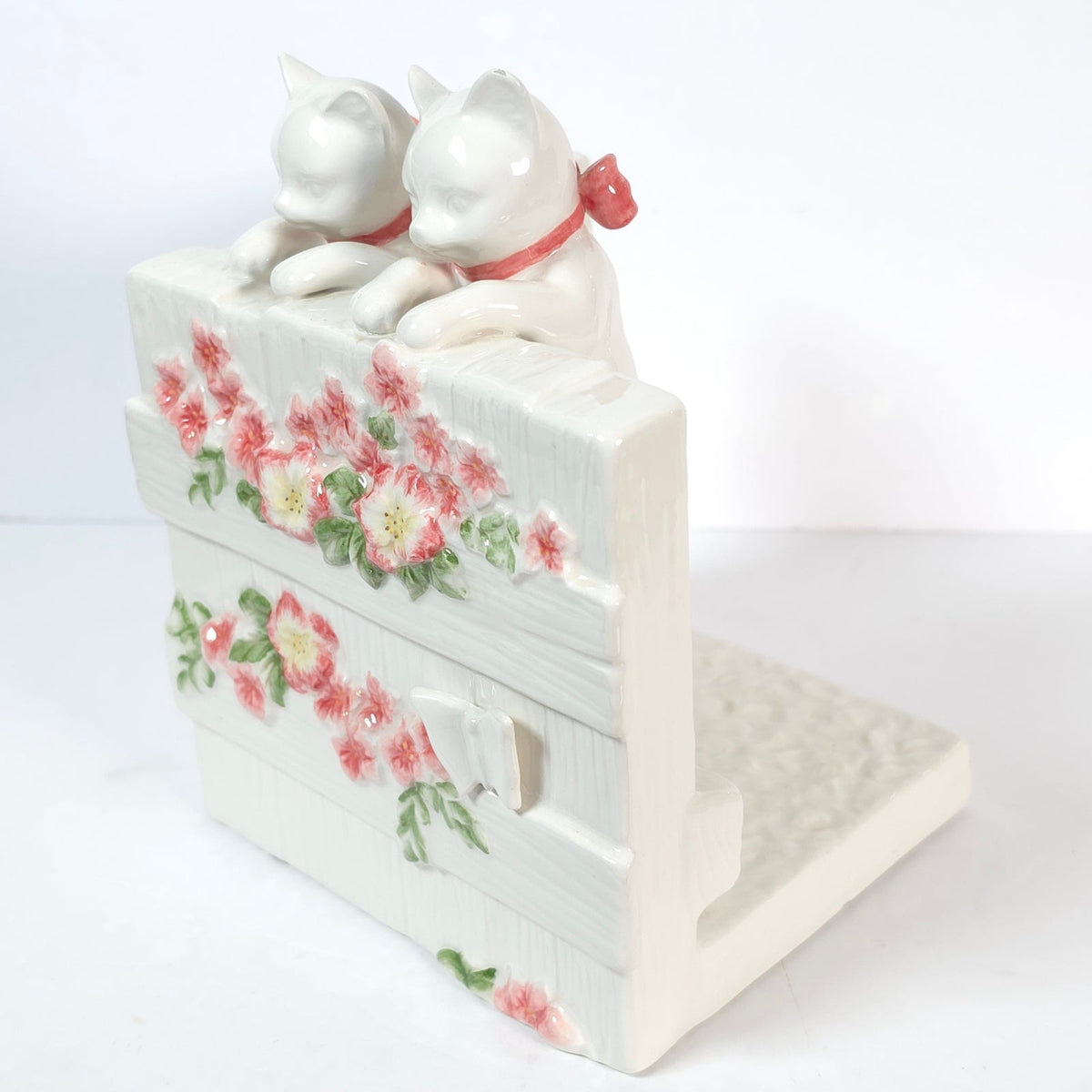 Punch Studio Ceramic Kitten Cat Bookend Pink Bows Floral Garden Wall READ