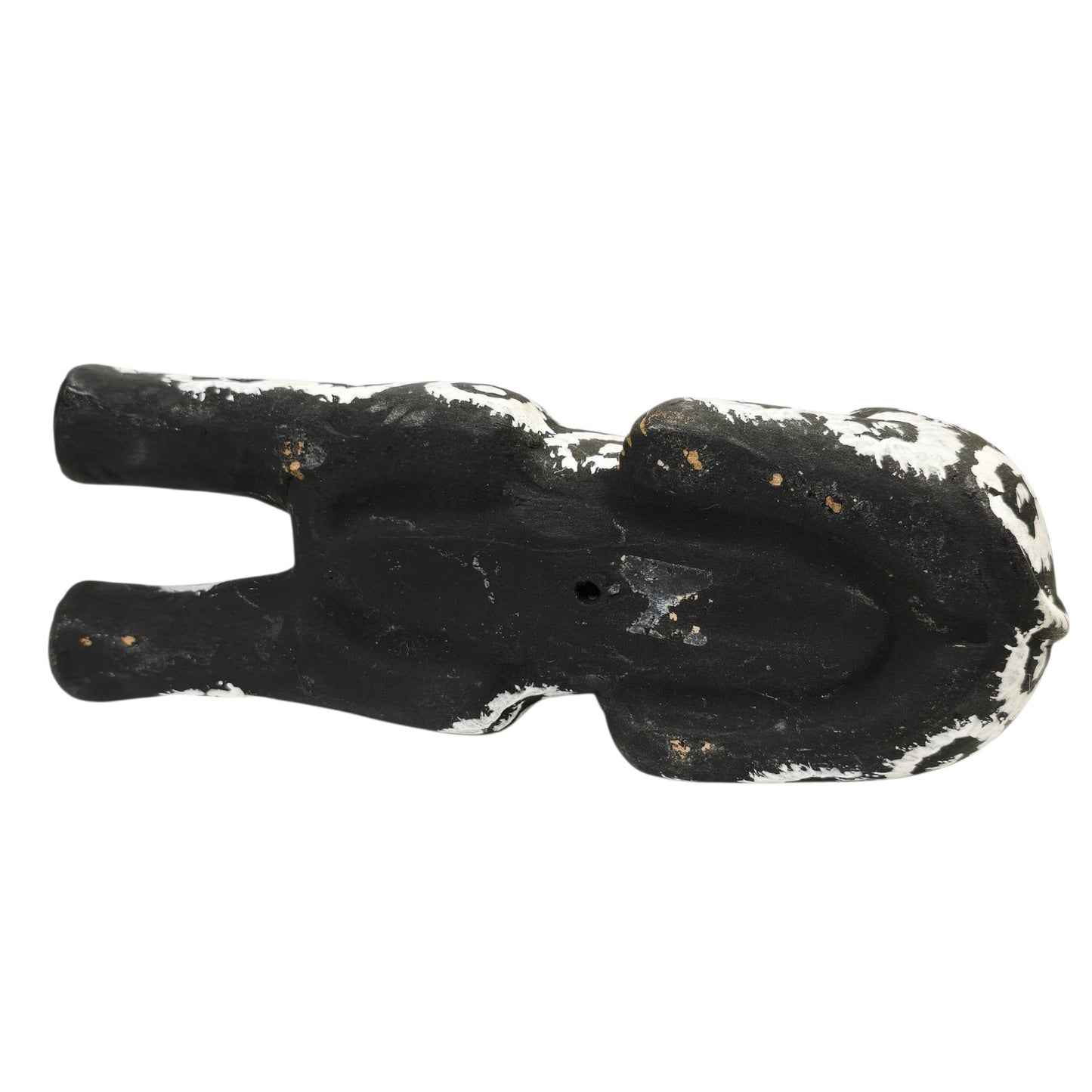 Folk Art Black White Kitsch Cat Figurine Hand Painted Clay Pottery Animal Decor