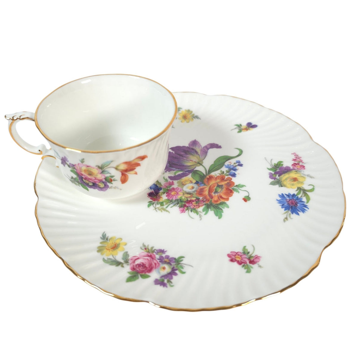 Vintage Oakley England Fine Bone China Floral Tennis Set Cup Snack Plate