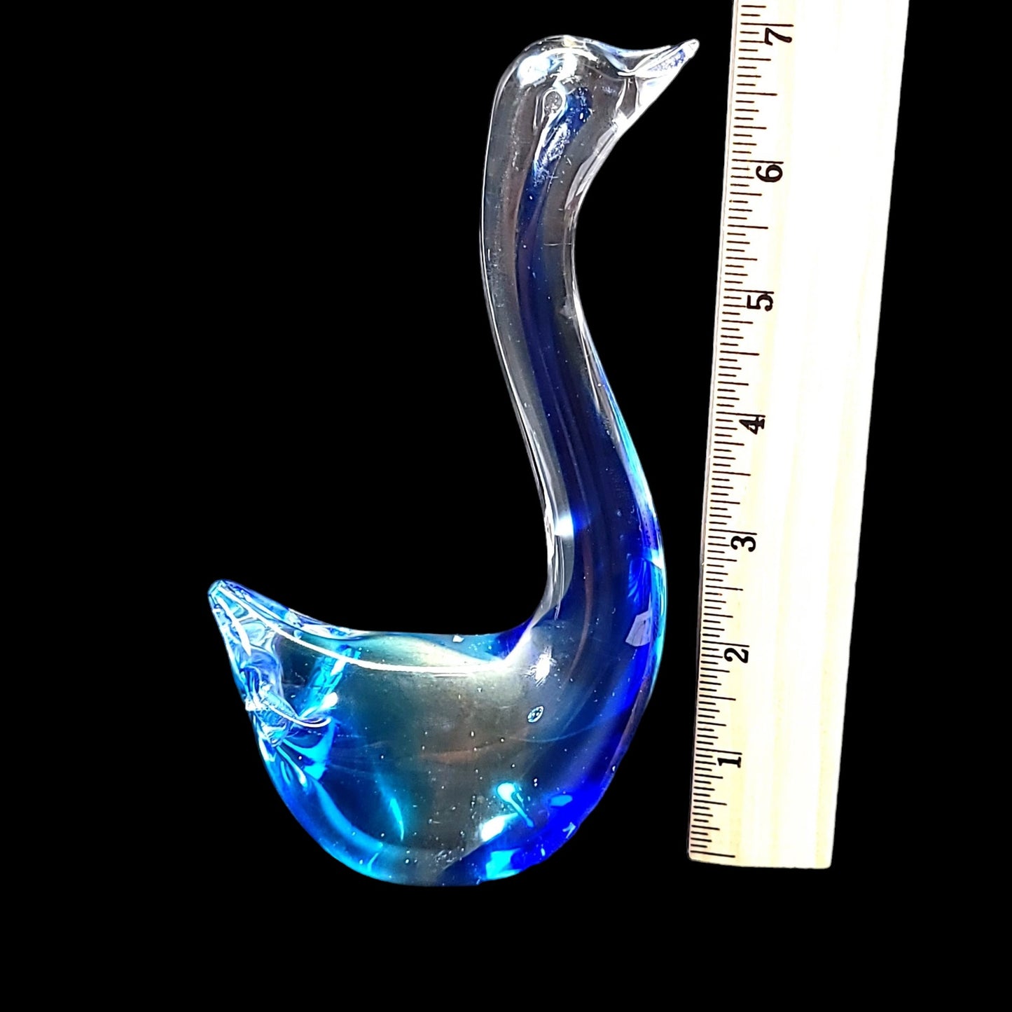 AS IS Handblown Art Glass Swan Paperweight, Blure Swirl Glass FLAW