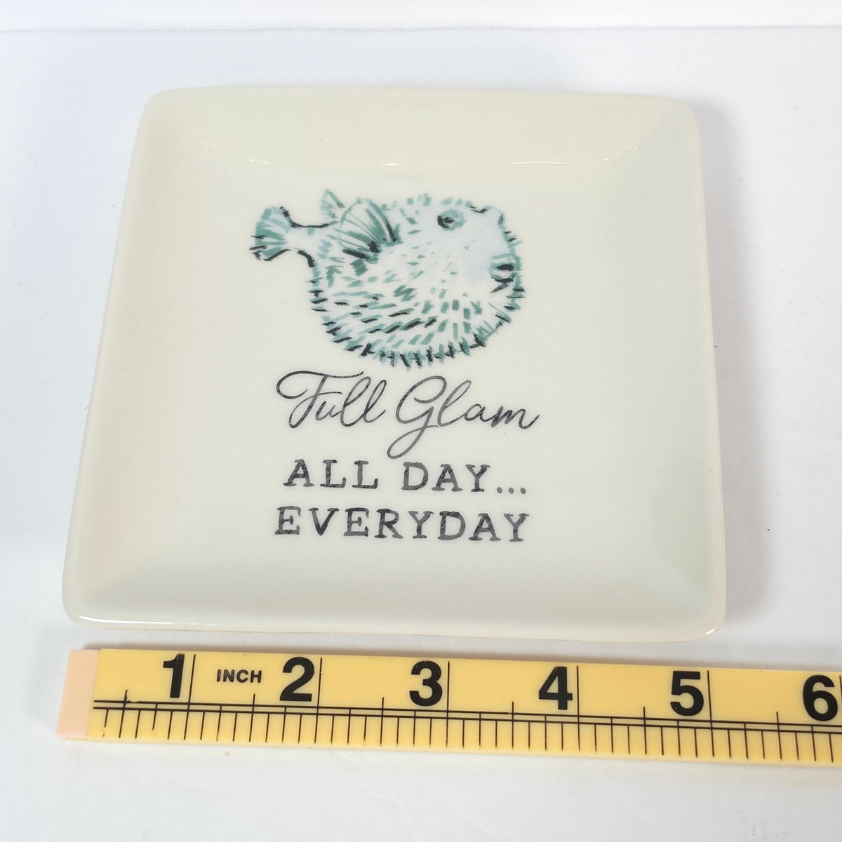 Chad Barrett Full Glam Pufferfish Square Trinket Dish Ceramic