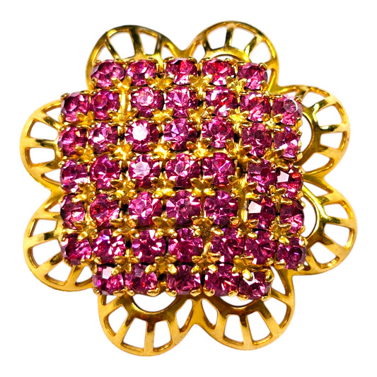 Gold Tone Pinkish Purple Mauve Brooch