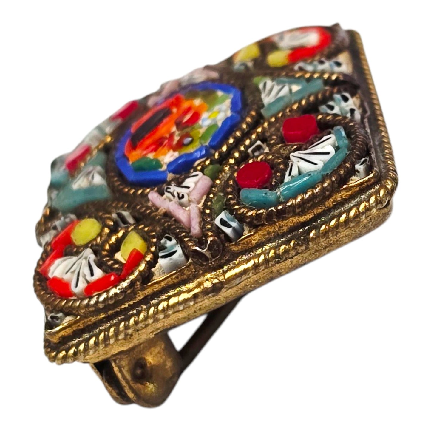 * Antique FAP Italian Fabbrica Angelo Pessar Micro Mosaic Brooch Pin Made in Italy